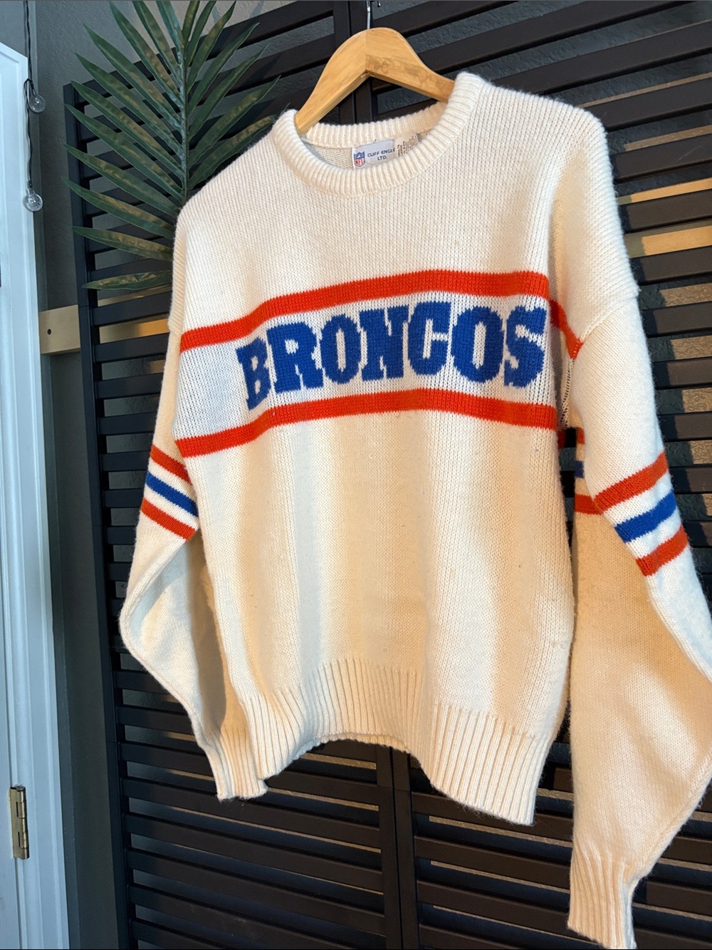 80’s Cliff Engle Broncos Cream Knit Crewneck Sweater